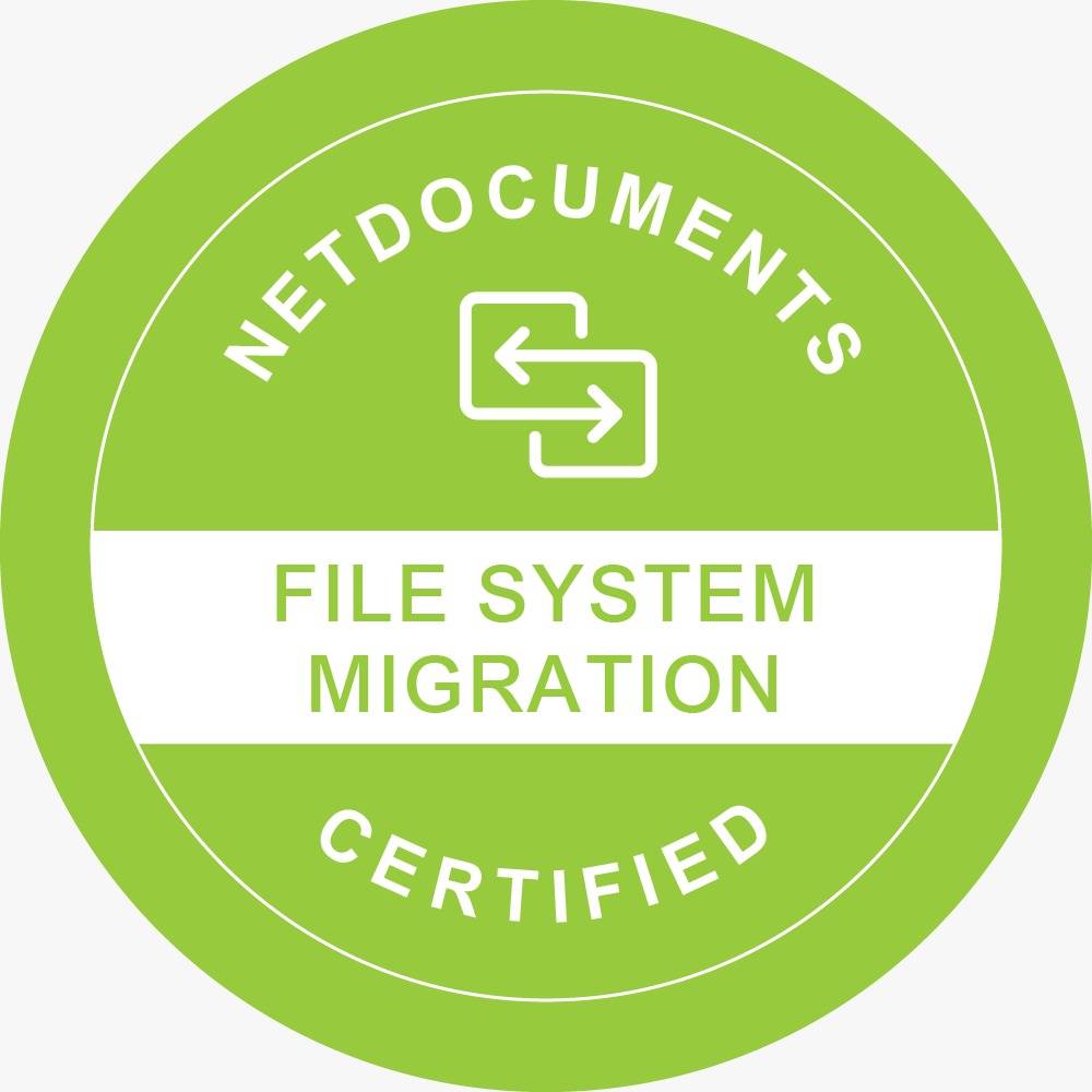 NetDocuments Certified File System Migration badge